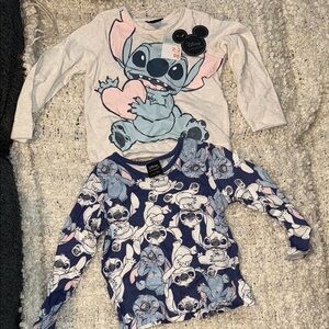 Disney Stitch Cream and Blue Long Sleeve Shirts